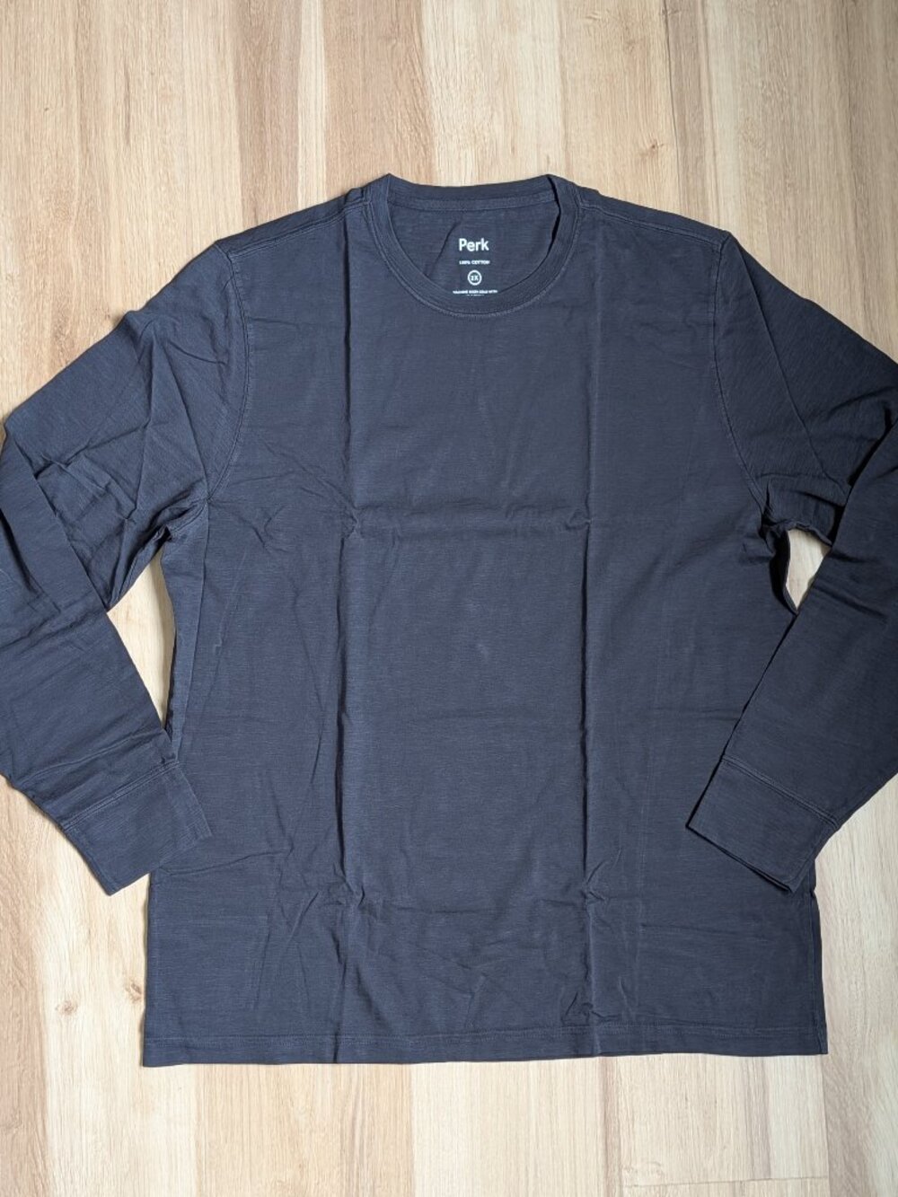 NWT Perk Low Key Men's Long Sleeve Crewneck T Shirt 2XL Faded Black 100% Cotton